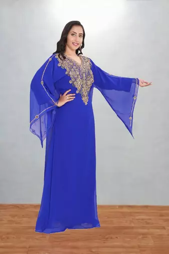 Electric Blue Zari Embroidered Kaftan Dress