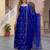 Designer royal blue organza embroidered anarkali suit set with dupatta for women