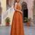 Designer rust orange organza embroidered anarkali suit set with dupatta for women