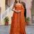 Designer rust orange organza embroidered anarkali suit set with dupatta for women
