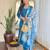 Designer teal blue roman silk embroidered ethnic suit set with organza jacquard buti dupatta