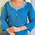 Designer teal blue roman silk embroidered ethnic suit set with organza jacquard buti dupatta