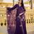 Designer deep purple chanderi silk embroidered palazzo suit set with organza dupatta for women