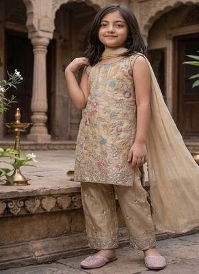 Trendy  kids wear heavy embroidery sequence work kurta set 2