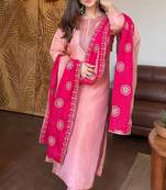Elegant fendy silk embroidered sequin work kurta pant dupatta set for women