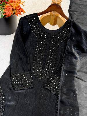  heavy fandy silk embroidered beads work top palazzo dupatta set for women 3