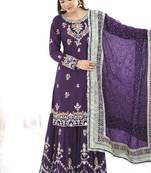 Designer faux georgette embroidered sharara palazzo suit with dupatta for women | party wear ethnic set