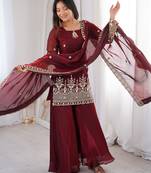 fendy silk embroidered sharara palazzo suit with dupatta