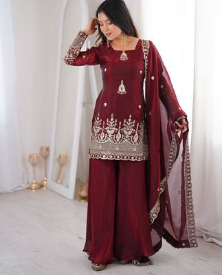 fendy silk embroidered sharara palazzo suit with dupatta 2