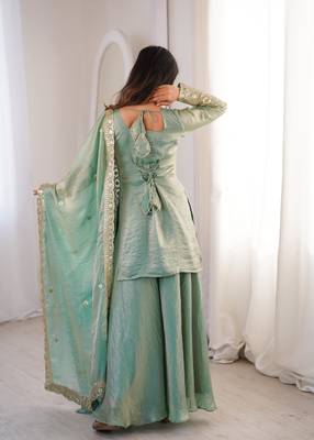 fendy silk embroidered sharara palazzo suit with dupatta 4
