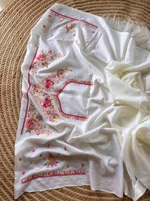 White Color Viscose Embroidery Work  Silk Saree 4