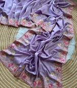 Lavender  Color Viscose Embroidery Work  Silk Saree