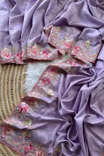 Lavender  Color Viscose Embroidery Work  Silk Saree