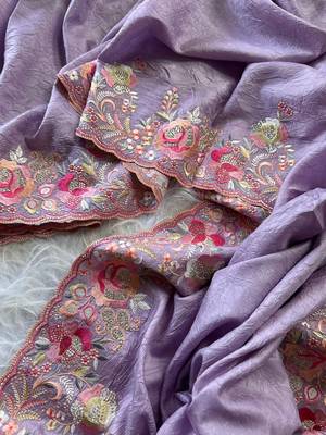 Lavender  Color Viscose Embroidery Work  Silk Saree 3