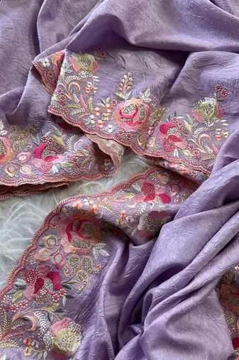 Lavender  Color Viscose Embroidery Work  Silk Saree