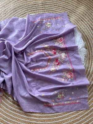 Lavender  Color Viscose Embroidery Work  Silk Saree 5