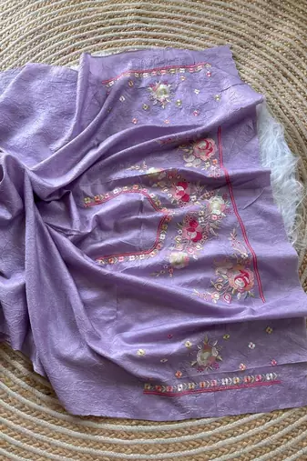 Lavender  Color Viscose Embroidery Work  Silk Saree