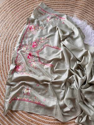 Mahendi-green Color Viscose Embroidery Work  Silk Saree 4