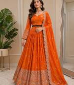 Designer Satin Silk Lehenga Choli with Sequins Thread Work & Dupatta | Boutique Wedding Wear Lehenga