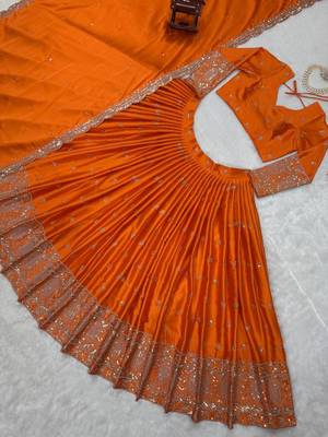 Designer Satin Silk Lehenga Choli with Sequins Thread Work & Dupatta | Boutique Wedding Wear Lehenga 4