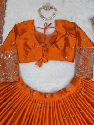 Designer Satin Silk Lehenga Choli with Sequins Thread Work & Dupatta | Boutique Wedding Wear Lehenga 5
