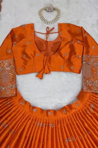 Designer Satin Silk Lehenga Choli with Sequins Thread Work & Dupatta | Boutique Wedding Wear Lehenga
