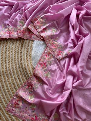 Pink Color Viscose Embroidery Work  Silk Saree 1