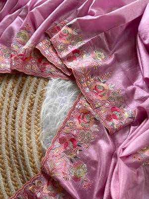 Pink Color Viscose Embroidery Work  Silk Saree 2