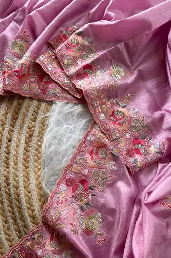 Pink Color Viscose Embroidery Work  Silk Saree