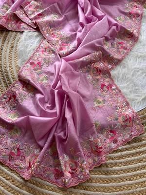 Pink Color Viscose Embroidery Work  Silk Saree 3
