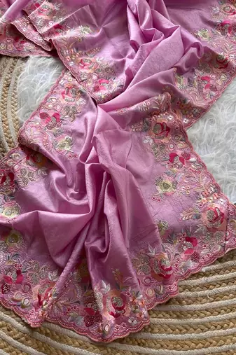 Pink Color Viscose Embroidery Work  Silk Saree
