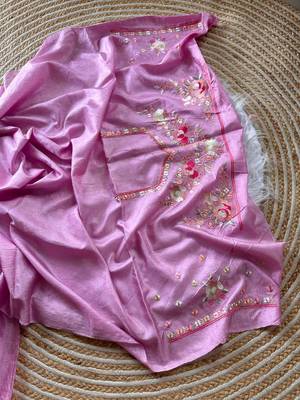 Pink Color Viscose Embroidery Work  Silk Saree 4