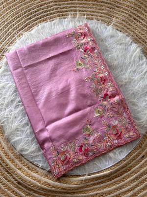 Pink Color Viscose Embroidery Work  Silk Saree 5