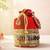 Red silk designer potli bag golden embroidery & pearl handle 