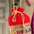 Red silk designer potli bag golden embroidery & pearl handle 