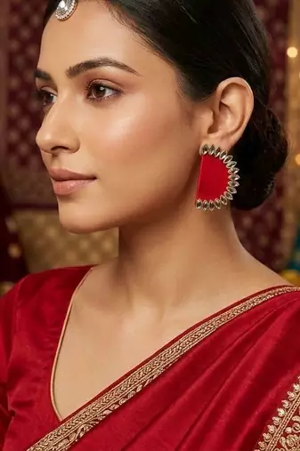 Red color handcraft earrings