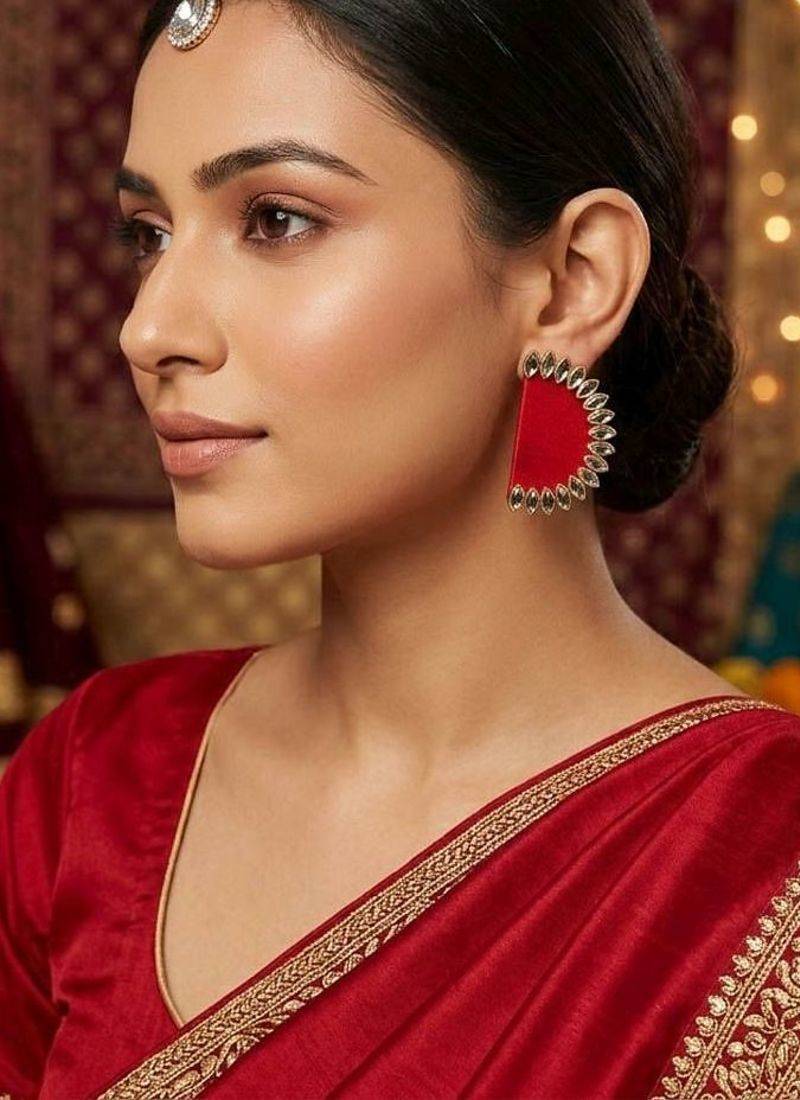Red color handcraft earrings