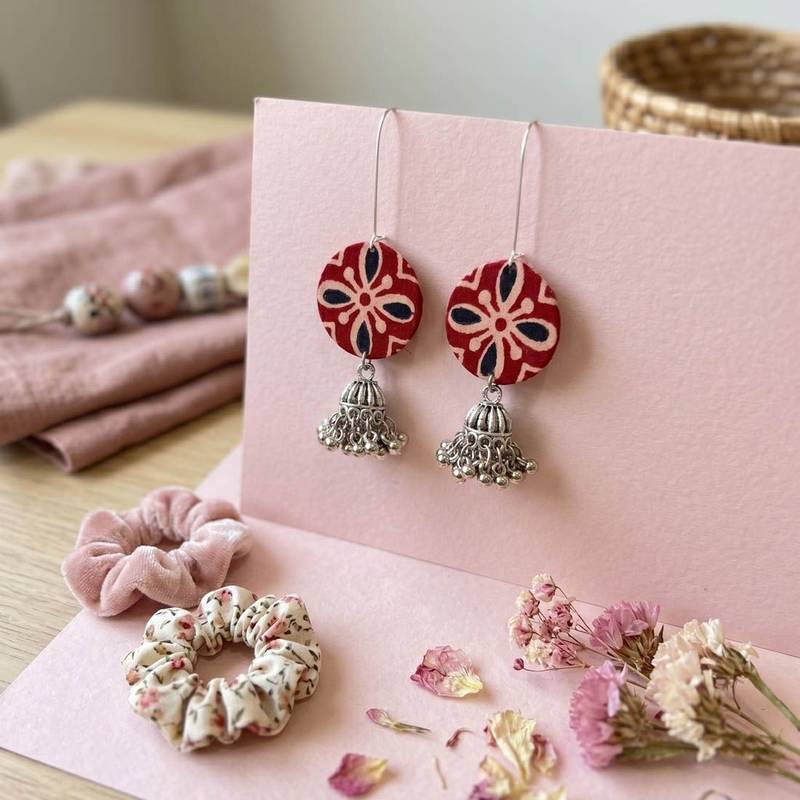 Red color handcraft earrings