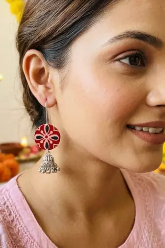 Red color handcraft earrings