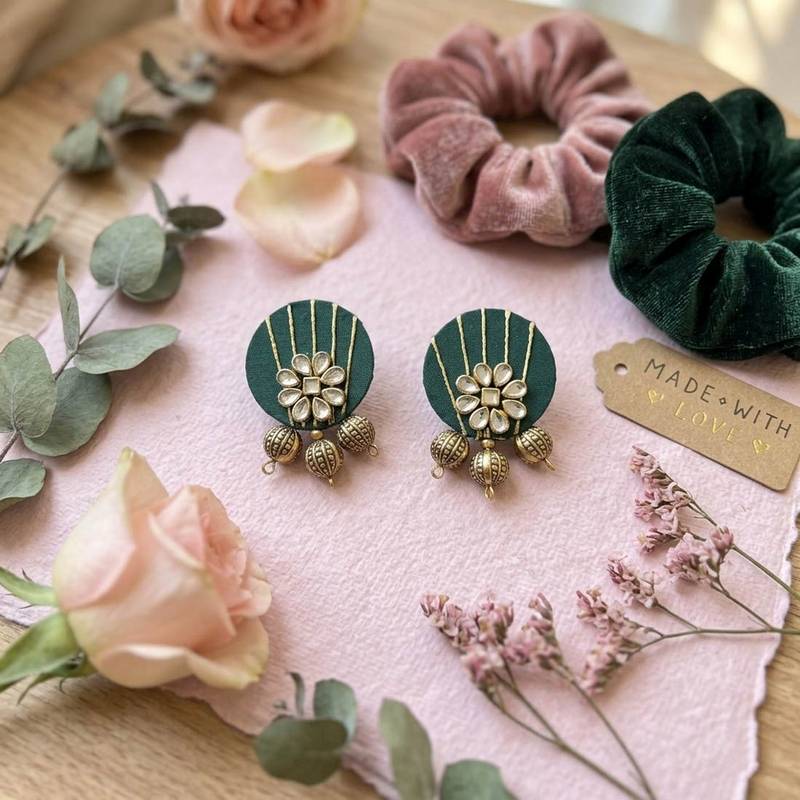 Green color handcraft earrings