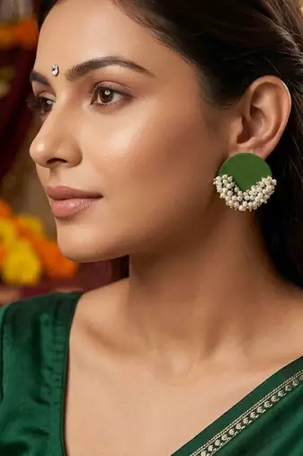 Mehandi green color wooden handcraft earrings
