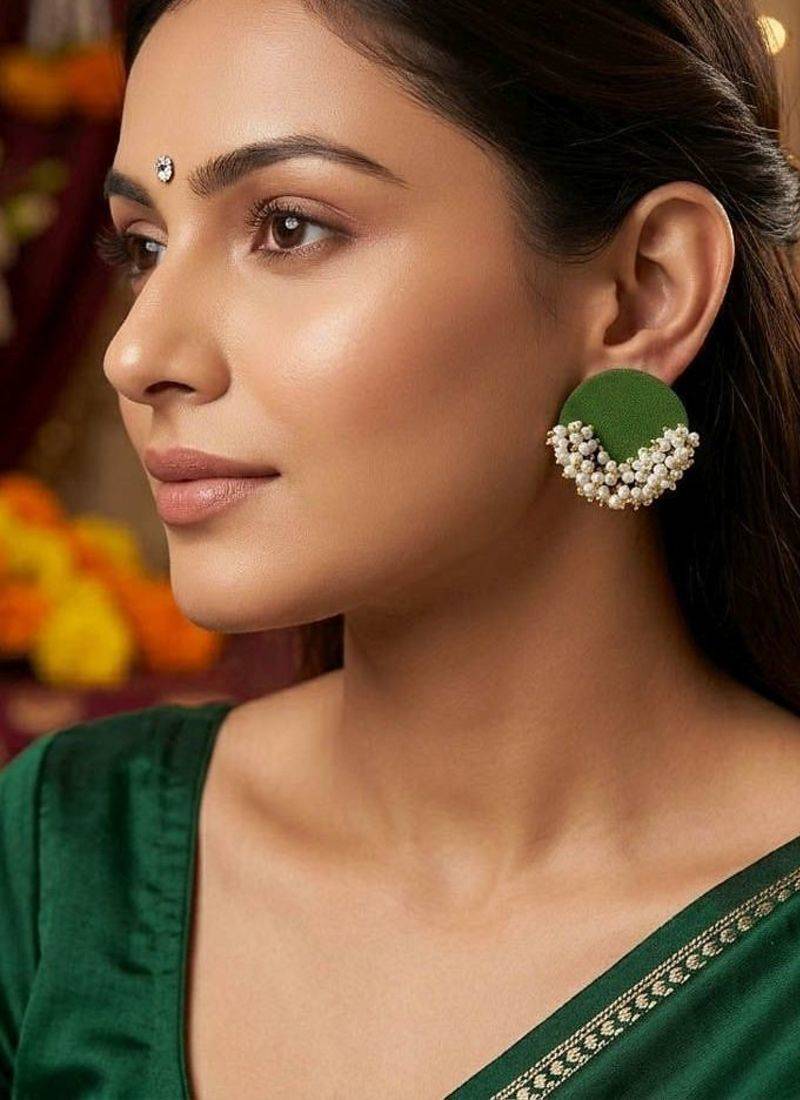 Mehandi green color wooden handcraft earrings
