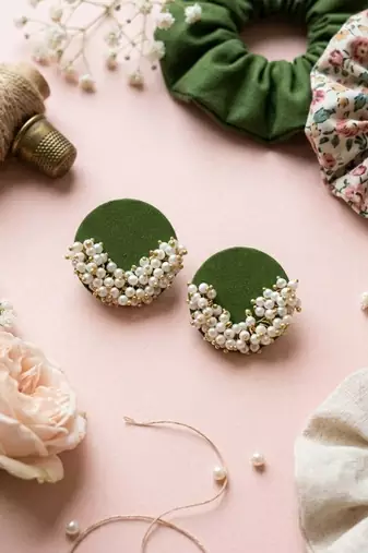 Mehandi green color wooden handcraft earrings