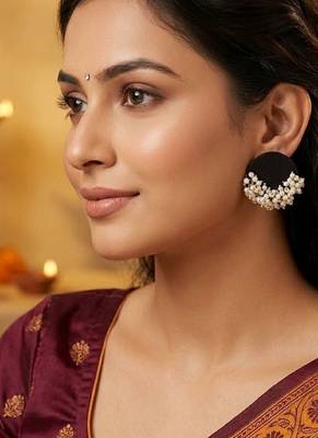 Black color wooden handcraft earrings 2