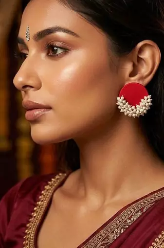 Red color wooden handcraft earrings