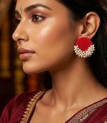 Red color wooden handcraft earrings