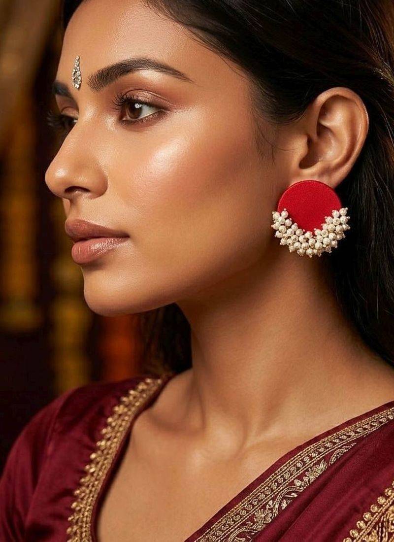 Red color wooden handcraft earrings