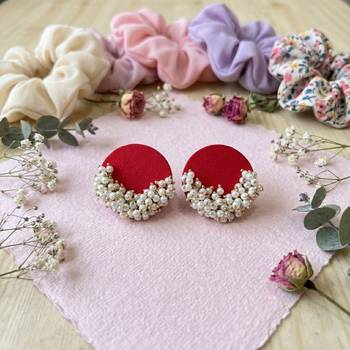Red color wooden handcraft earrings 2