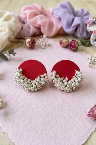 Red color wooden handcraft earrings