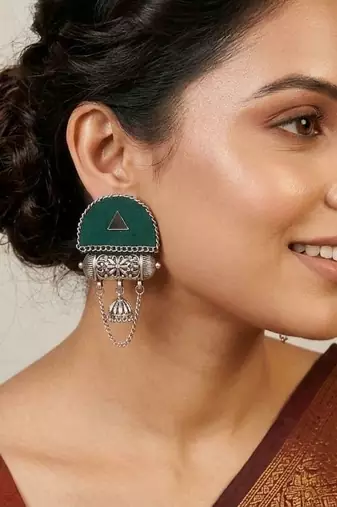 Green color handcraft earrings